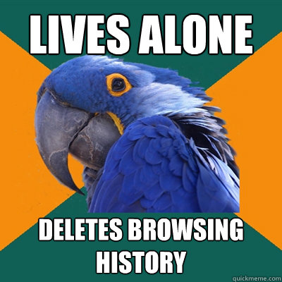 lives alone Deletes browsing history  Paranoid Parrot