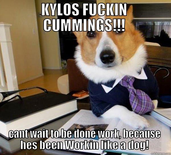 KYLOS FUCKIN CUMMINGS!!! CANT WAIT TO BE DONE WORK, BECAUSE HES BEEN WORKIN LIKE A DOG! Lawyer Dog