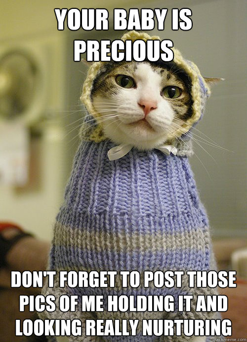your baby is precious don't forget to post those pics of me holding it and looking really nurturing  Spinster Cat
