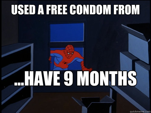 used a free condom from wardenburg ...have 9 months to disappear  80s Spiderman