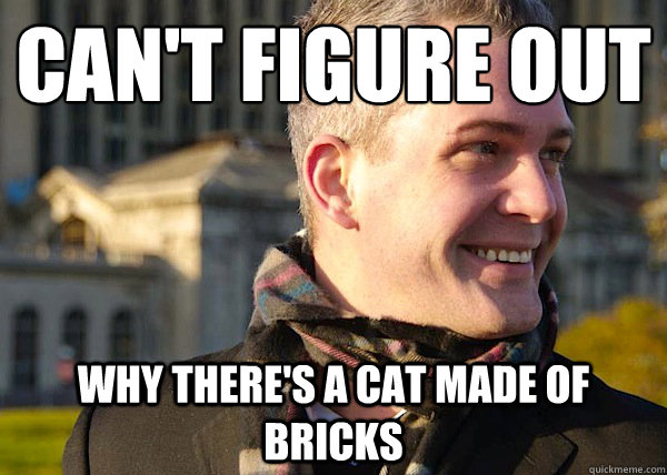 can't figure out why there's a cat made of bricks  White Entrepreneurial Guy