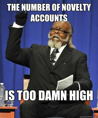 The number of novelty accounts Is too damn high  Rent Is Too Damn High Guy