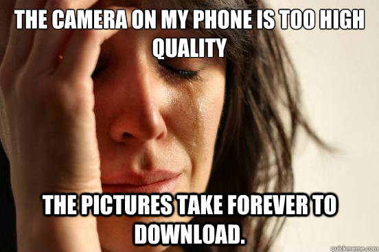 The camera on my phone is too high quality The pictures take forever to download.  First World Problems