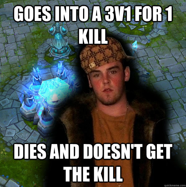 goes into a 3v1 for 1 kill dies and doesn't get the kill  Scumbag LoL Player