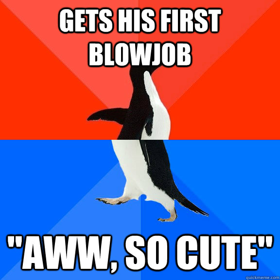 Gets his first blowjob 