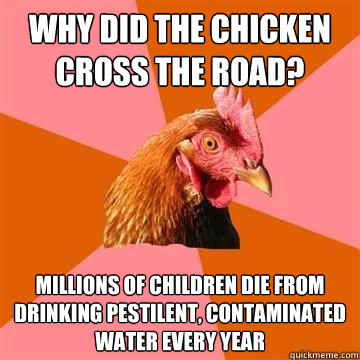 Why did the chicken cross the road? Millions of children die from drinking pestilent, contaminated water every year - Why did the chicken cross the road? Millions of children die from drinking pestilent, contaminated water every year  Misc