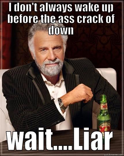 ass crack - I DON'T ALWAYS WAKE UP BEFORE THE ASS CRACK OF DOWN WAIT....LIAR The Most Interesting Man In The World
