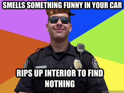 smells something funny in your car rips up interior to find nothing  Scumbag Police Officer