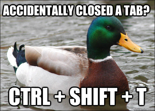 accidentally closed a tab? ctrl + shift + t - accidentally closed a tab? ctrl + shift + t  Actual Advice Mallard
