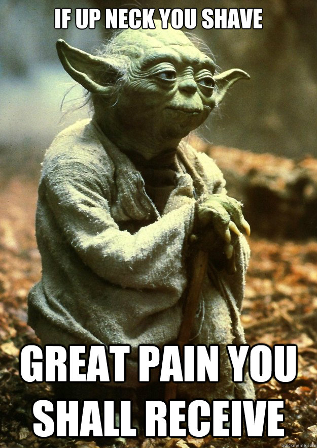 if up neck you shave great pain you shall receive - if up neck you shave great pain you shall receive  Yoda