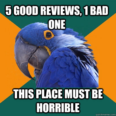 5 good reviews, 1 bad one This place must be horrible  Paranoid Parrot