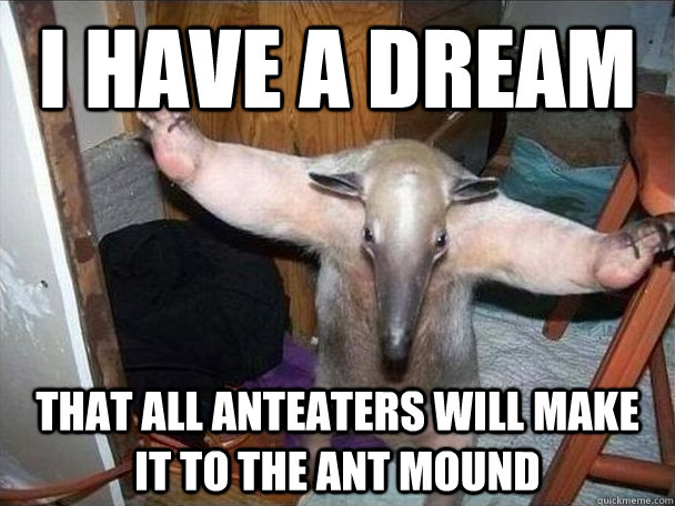 I have a dream That all anteaters will make it to the ant mound  I got this
