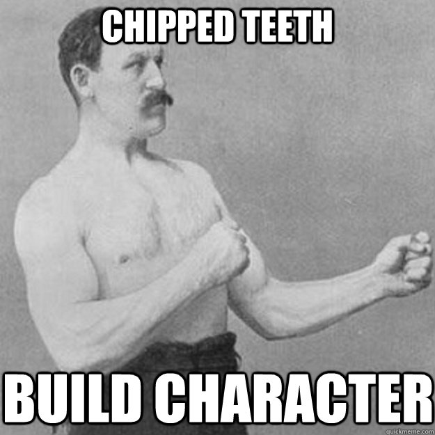 Chipped Teeth build character  overly manly man