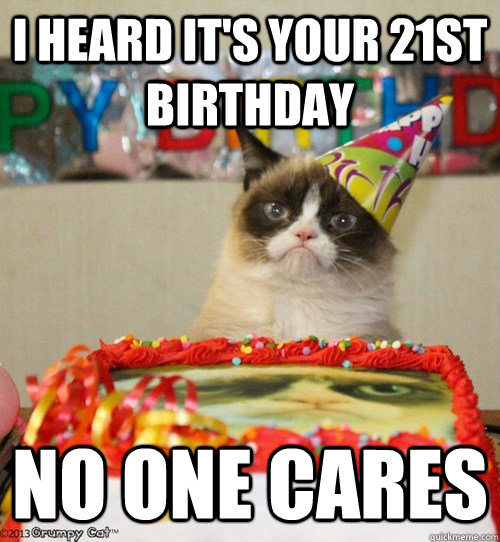 I heard it's your 21st Birthday No one cares - I heard it's your 21st Birthday No one cares  21 birthday grumpy cat