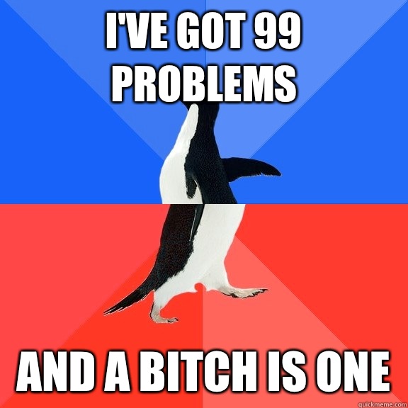 I've got 99 problems And a bitch is one   Socially Awkward Awesome Penguin