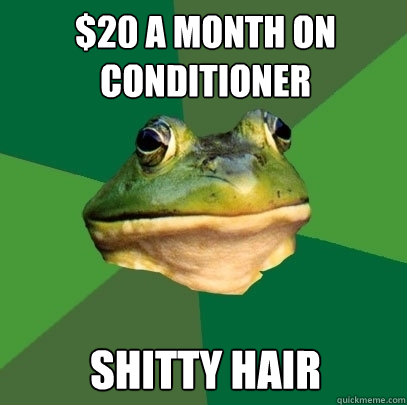 $20 a month on conditioner shitty hair  Foul Bachelor Frog