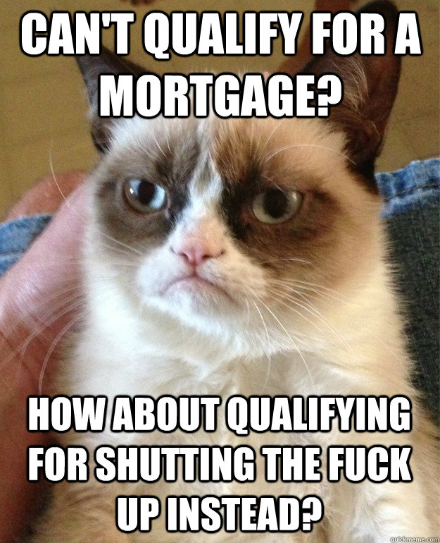 Can't qualify for a mortgage? How about qualifying for shutting the fuck up instead?  Grumpy Cat