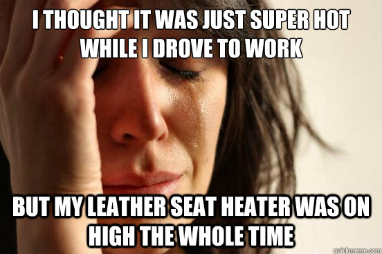 I thought it was just super hot while I drove to work But my leather seat heater was on high the whole time  First World Problems