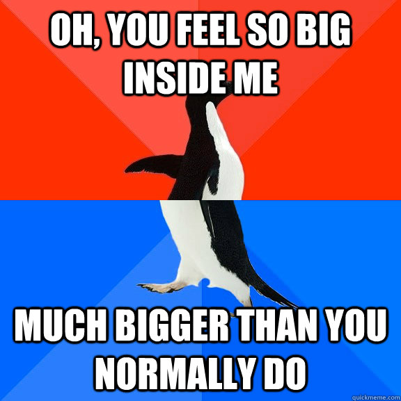 Oh, you feel so big inside me much bigger than you normally do  Socially Awesome Awkward Penguin