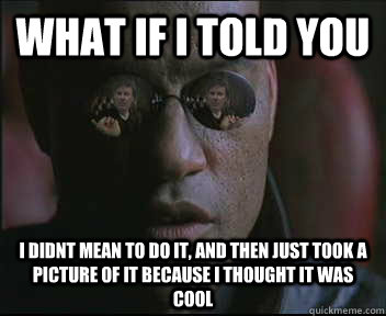 What if i told you i didnt mean to do it, and then just took a picture of it because i thought it was cool  brink what if i told you