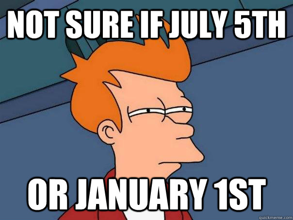 Not sure if July 5th or January 1st  Futurama Fry