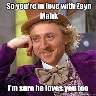 So you're in love with Zayn Malik I'm sure he loves you too  Condescending Wonka