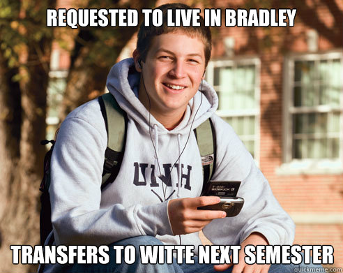 REQUESTED TO LIVE IN BRADLEY TRANSFERS TO WITTE NEXT SEMESTER  College Freshman