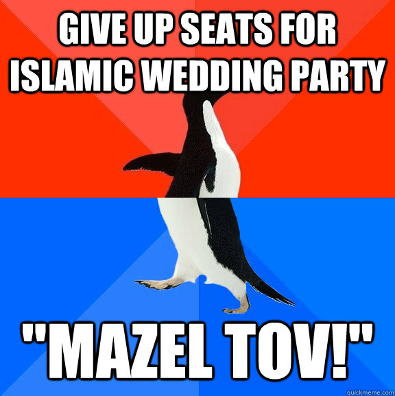 Give up seats for islamic wedding party 