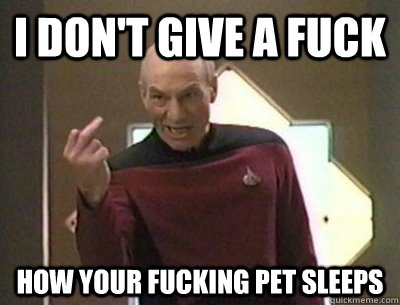 I don't give a fuck how your fucking pet sleeps  - I don't give a fuck how your fucking pet sleeps   Invlalidating Picard