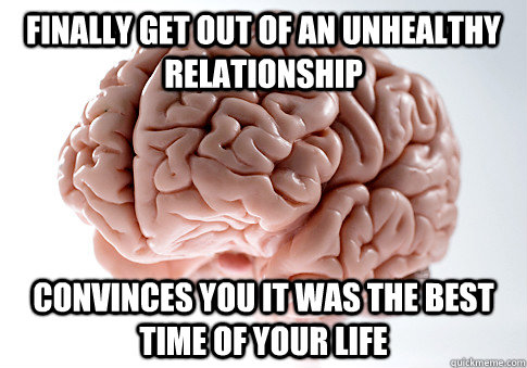 Finally get out of an unhealthy relationship Convinces you it was the best time of your life  Scumbag Brain