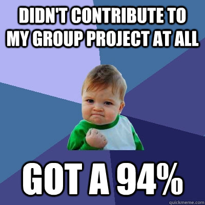 didn't contribute to my group project at all got a 94% - didn't contribute to my group project at all got a 94%  Success Kid