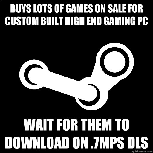 Buys Lots of games on sale for custom built high end gaming pc Wait for them to download on .7mps dls  Fottuto Steam