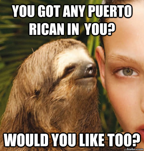 You got any puerto rican in  you? Would you like too?  rape sloth