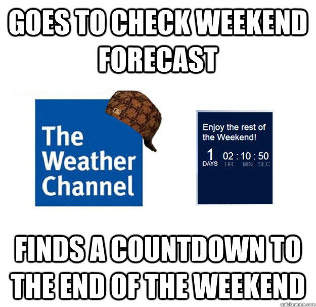 Goes to check weekend forecast Finds a countdown to the end of the weekend - Goes to check weekend forecast Finds a countdown to the end of the weekend  The biggest SB Weather Channel