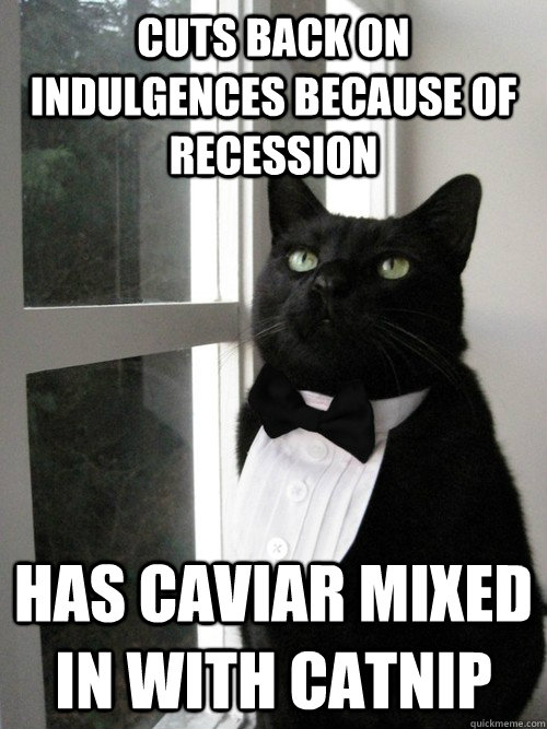 Cuts back on indulgences because of recession has caviar mixed in with catnip - Cuts back on indulgences because of recession has caviar mixed in with catnip  One Percent Cat