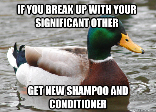 If you break up with your significant other Get new shampoo and conditioner  Actual Advice Mallard