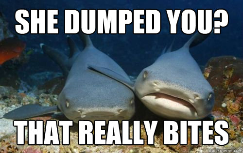 She dumped you? That really bites  Compassionate Shark Friend