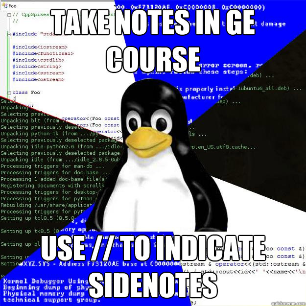 Take notes in GE course Use // to indicate sidenotes  Computer Science Penguin
