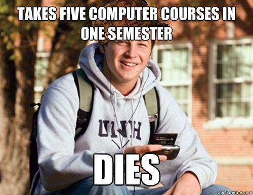 Takes five computer courses in one semester DIES  College Freshman