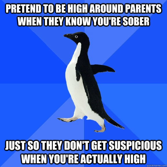 Pretend to be high around parents when they know you're sober just so they don't get suspicious when you're actually high  Socially Awkward Penguin