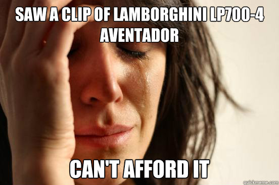 Saw a clip of Lamborghini LP700-4 Aventador Can't afford it  First World Problems