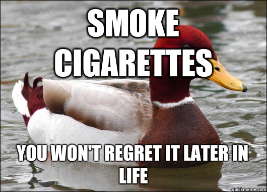 Smoke cigarettes You won't regret it later in life  Malicious Advice Mallard