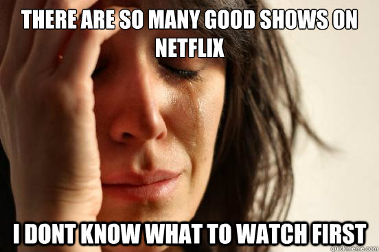 there are so many good shows on netflix i dont know what to watch first  First World Problems