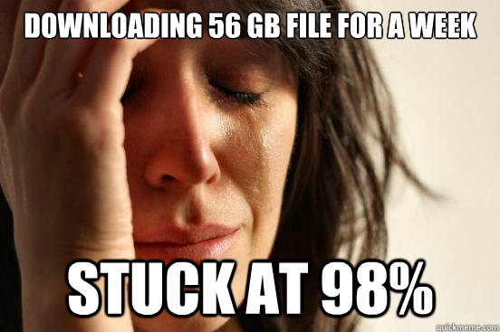 Downloading 56 GB file for a week Stuck at 98%  First World Problems