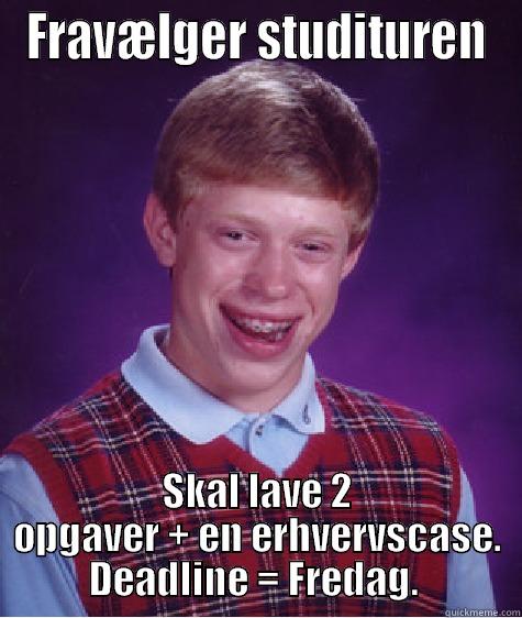 FRAVÆLGER STUDITUREN SKAL LAVE 2 OPGAVER + EN ERHVERVSCASE. DEADLINE = FREDAG.  Bad Luck Brian