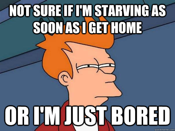 Not sure if I'm starving as soon as I get home Or I'm just bored  Futurama Fry