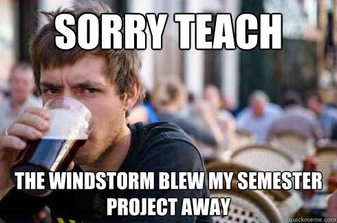Sorry Teach The windstorm blew my semester project away  Lazy College Senior