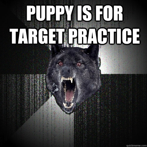 PUPPY IS FOR TARGET PRACTICE   Insanity Wolf