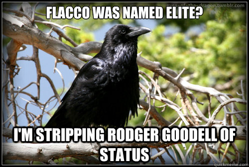 Flacco was named elite? I'm stripping Rodger Goodell of status  Corax Harpy