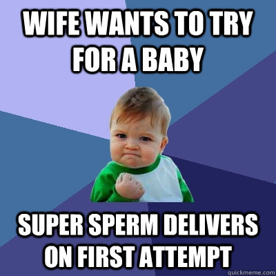 Wife wants to try for a baby Super sperm delivers on first attempt - Wife wants to try for a baby Super sperm delivers on first attempt  Success Kid